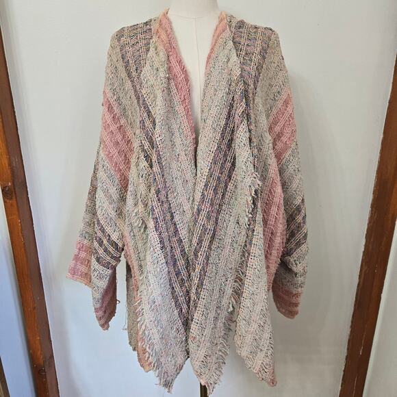 VTG Gil Aimbez for Static Women One Size Boho Fringe Knit Cardigan Made In Japan - Picture 1 of 11